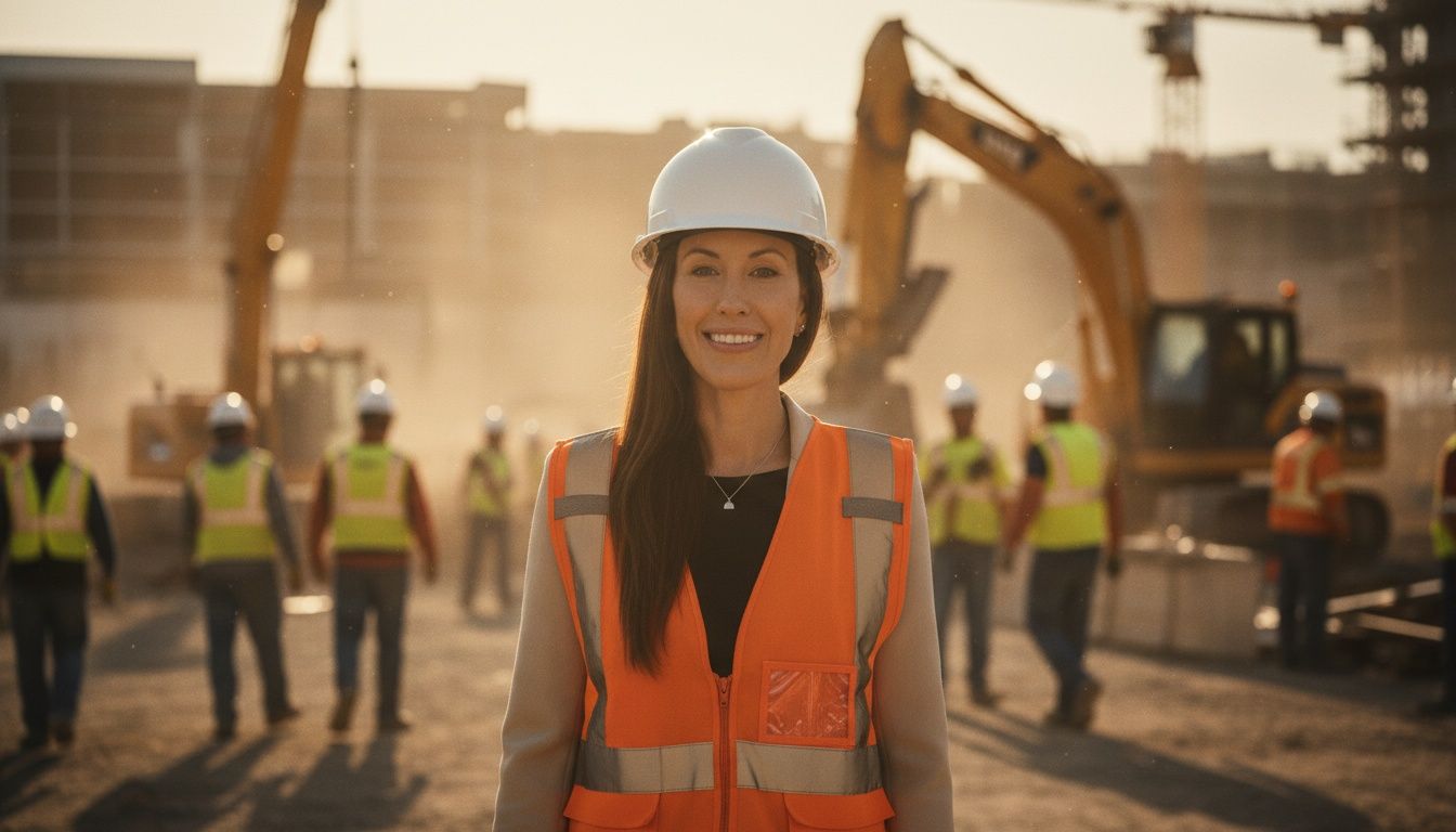 Construction site leader demonstrating calm leadership under pressure while work continues