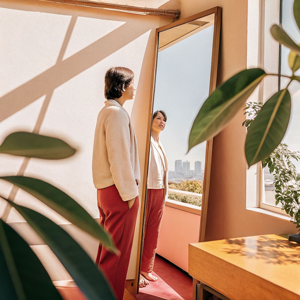 Person looking into a mirror, reflecting the inner world outer world principle