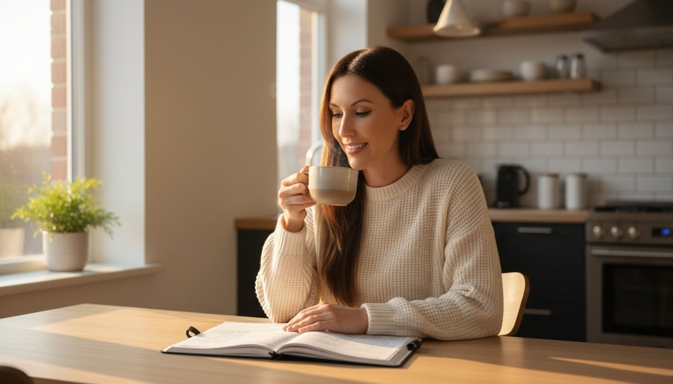 self leadership discipline: planning the day at a kitchen table at dawn
