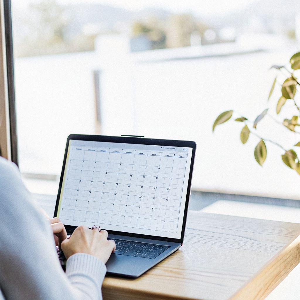 exhausted person staring at a packed digital calendar