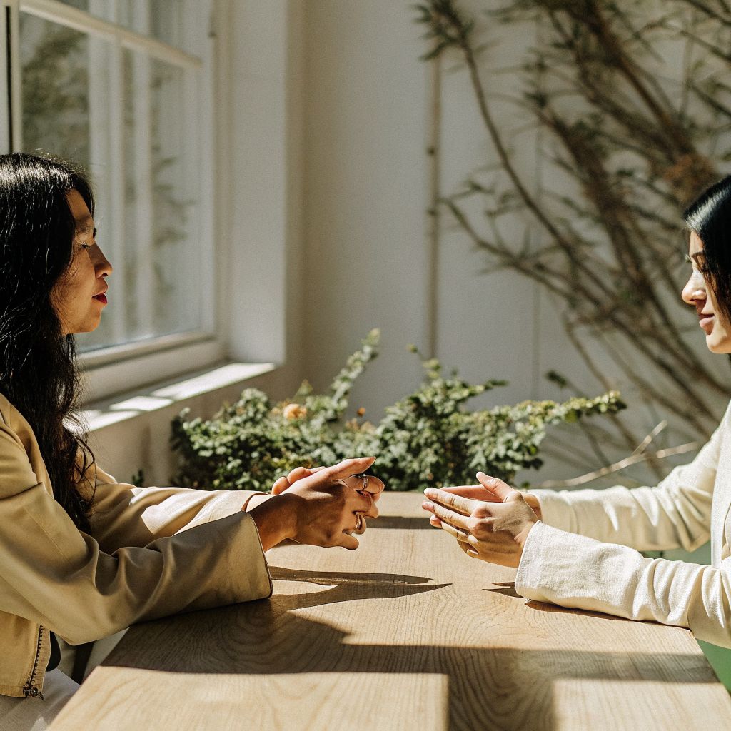 A quiet pause in conversation illustrating the space between stimulus and response