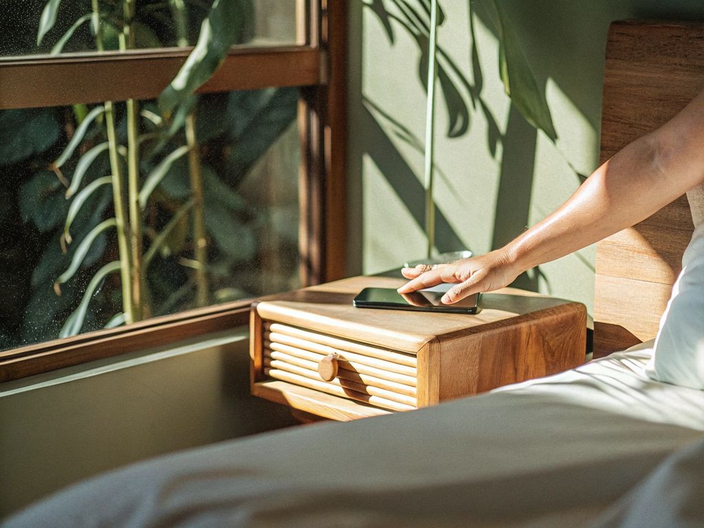 person pausing before reaching for their phone at sunrise