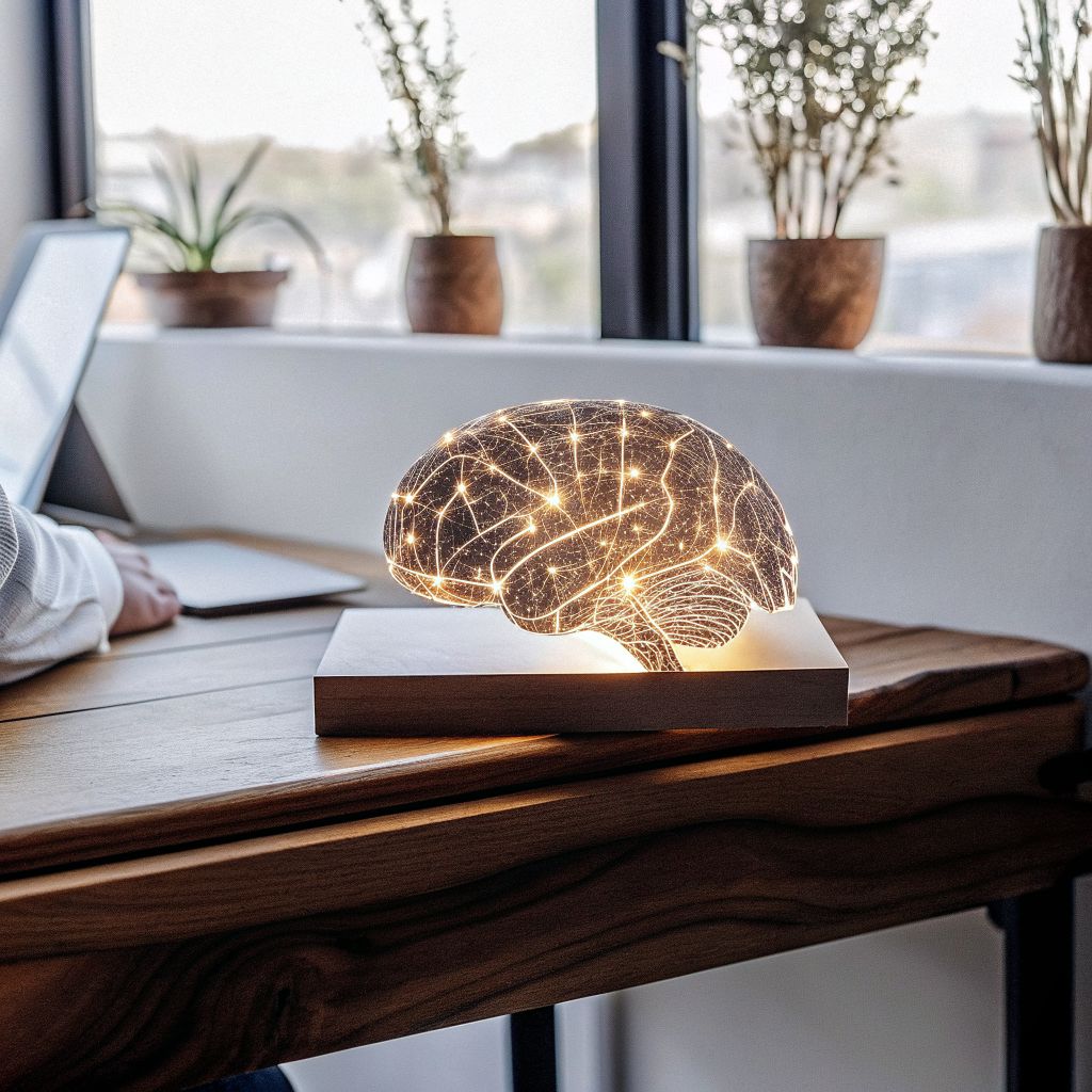 Illustration of a brain as a glowing city with changing roads