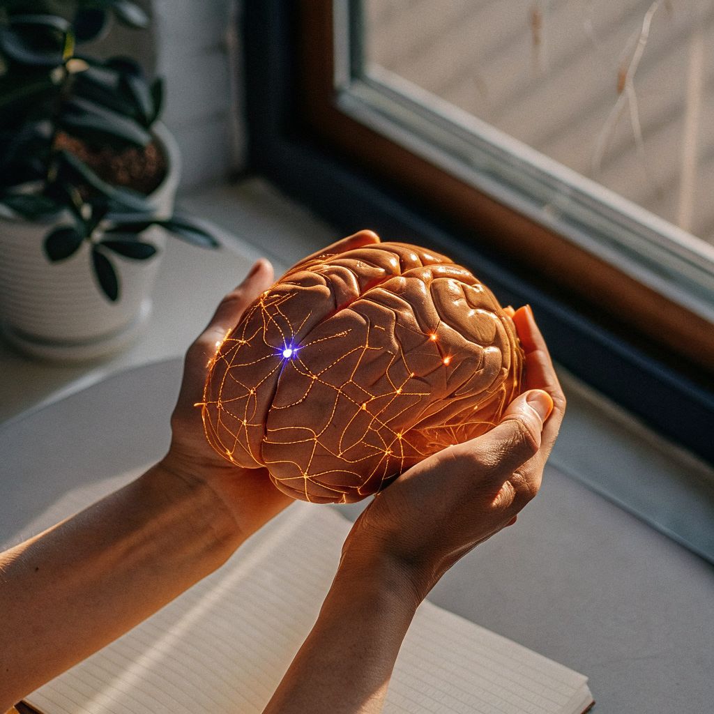 Brain with glowing neural pathways being rewired