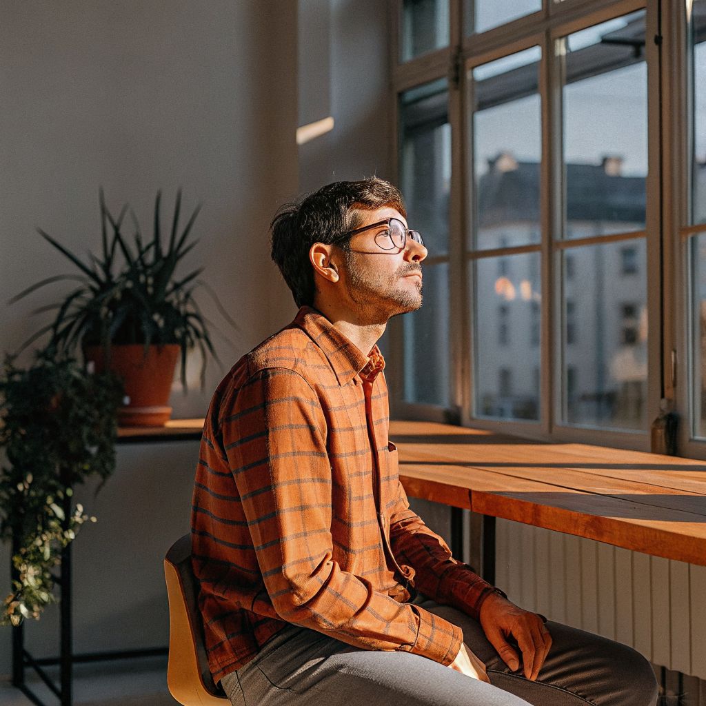Leader reflecting quietly in a modern office