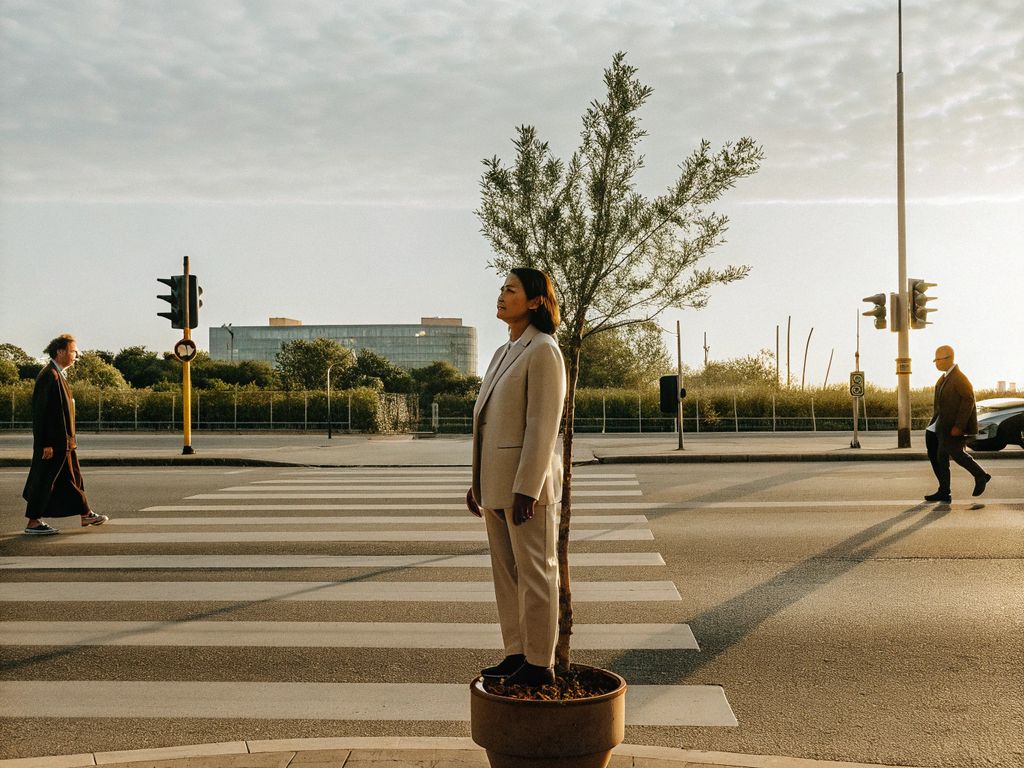 Leader calmly focused at a busy intersection