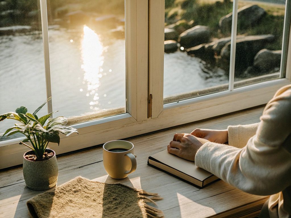 gentle sunrise illuminating a thoughtful person’s face