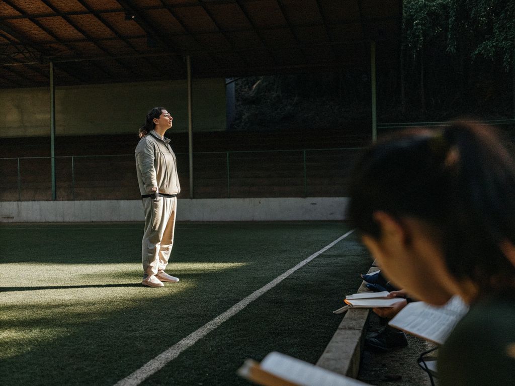 Athletic leader taking a mindful breath before game