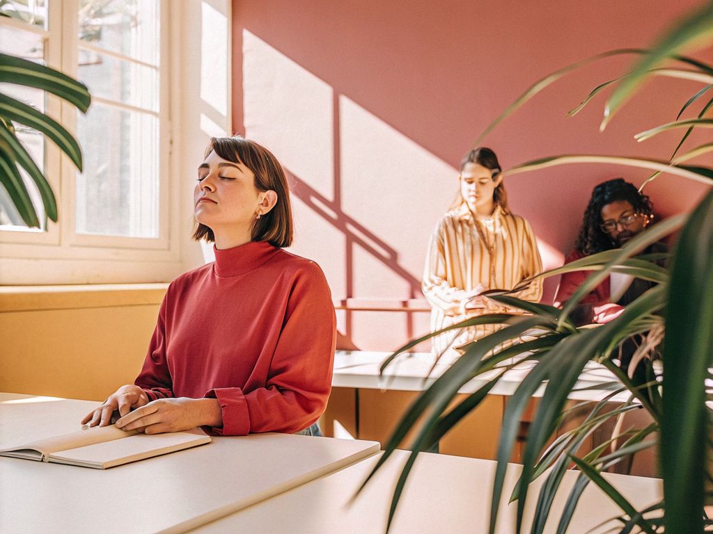 leader pausing for mindful reflection at desk