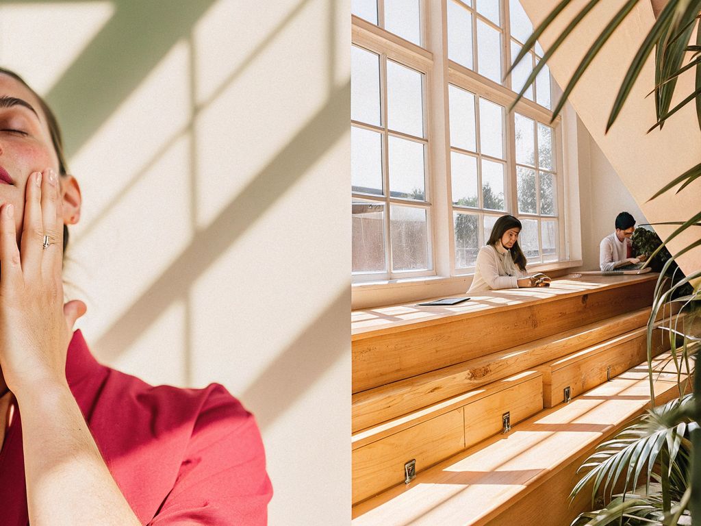 person displaying stressed and calm body language in a workspace