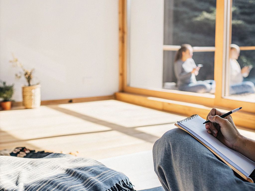person journaling by a window
