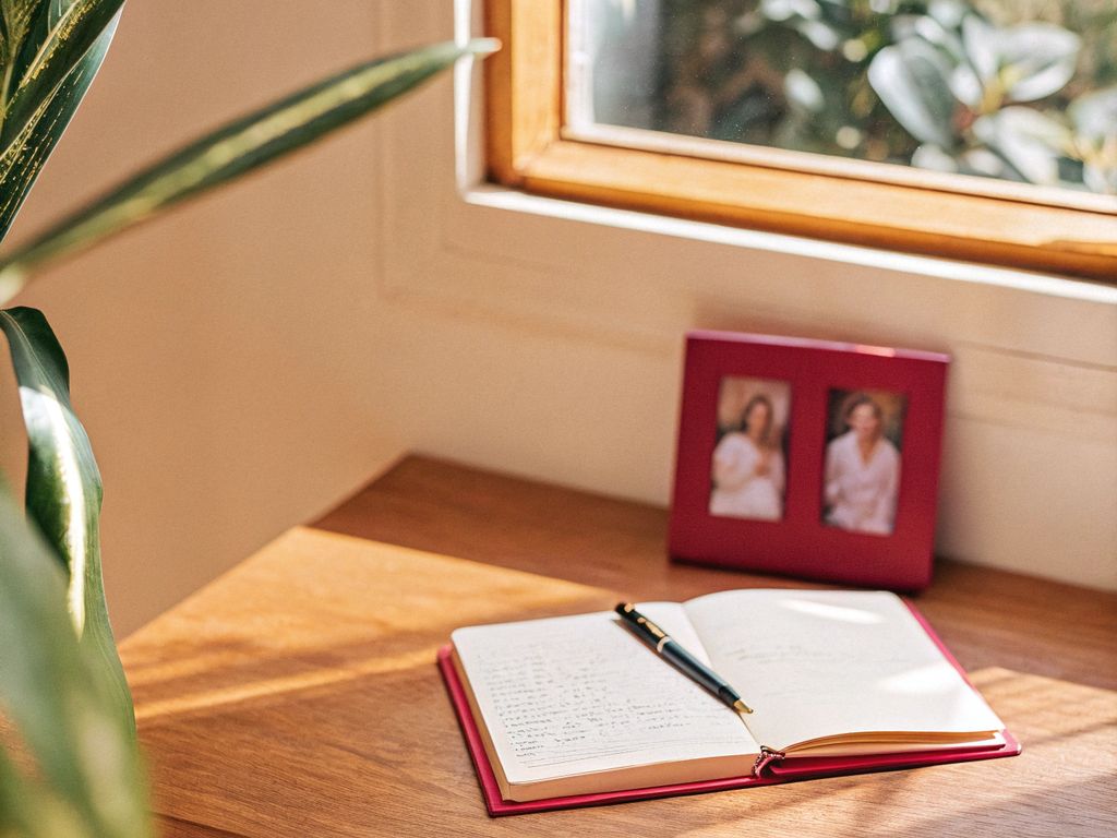 open journal and pen on peaceful table