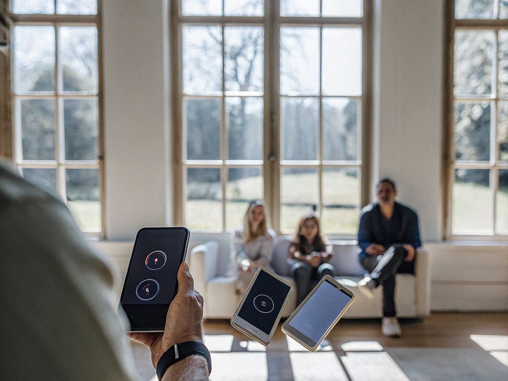 person juggling devices with notifications