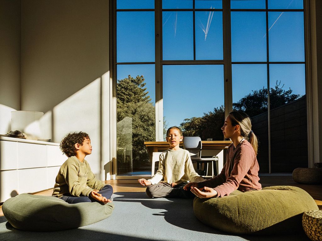 kids and adults practicing mindfulness together