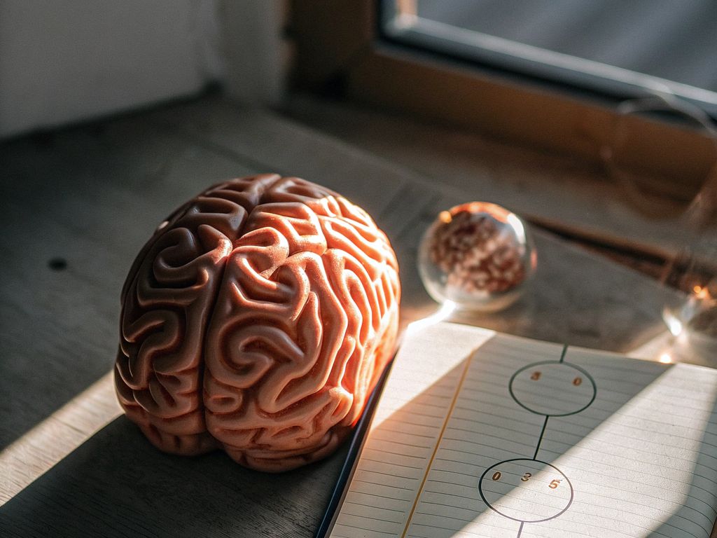 brain with looping patterns and light breaking through