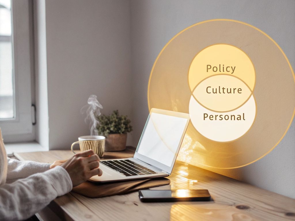 Person splitting time between phone and work at night