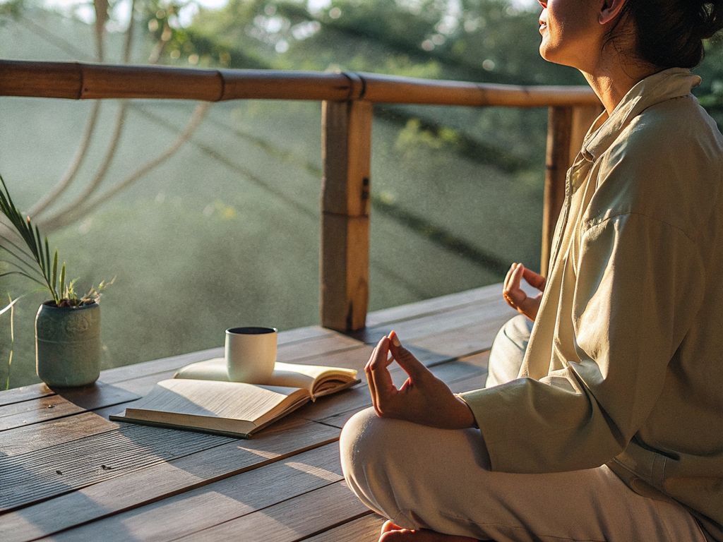 person sitting at sunrise breathing deeply
