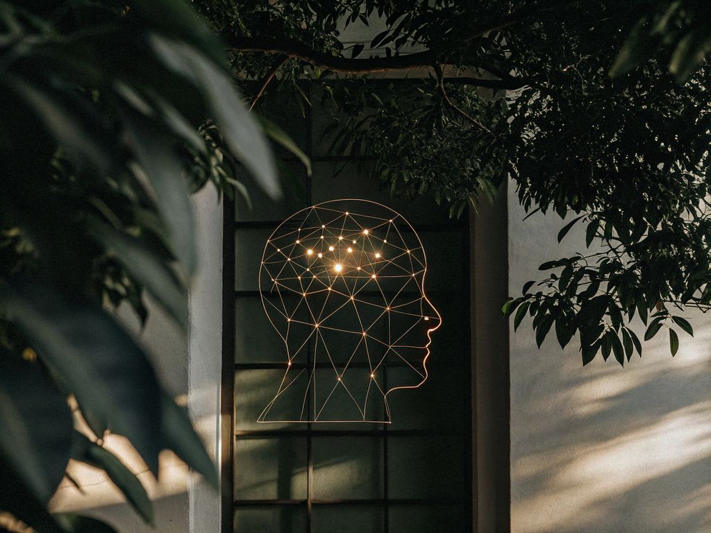 Human silhouette overlaid with thought patterns