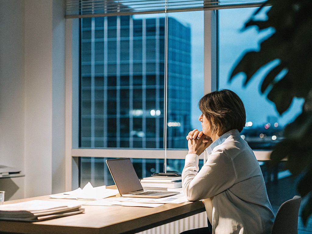 leader alone in office at night