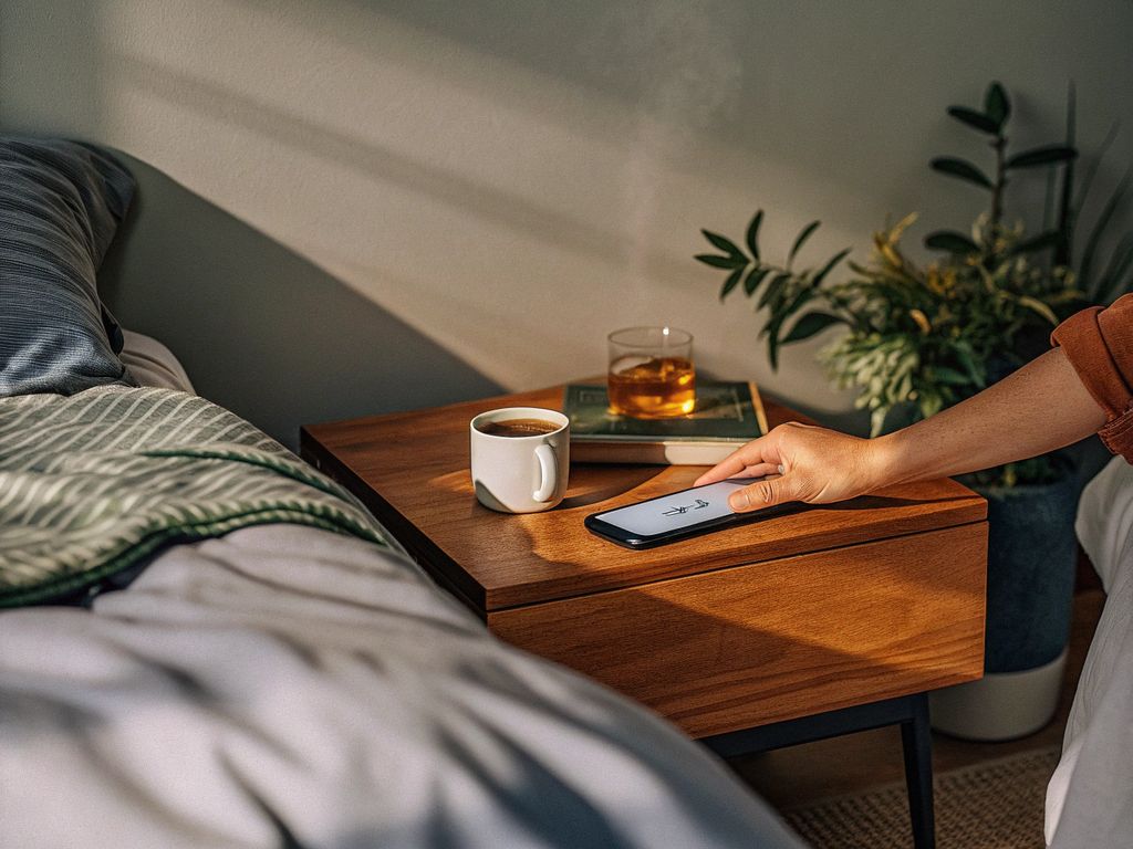person putting phone away at night