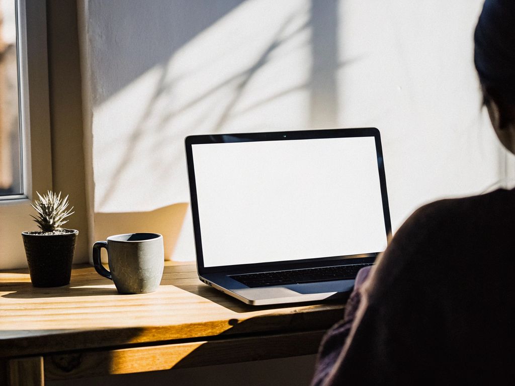 Person at desk staring at a blank screen