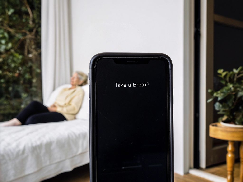 Person looking at phone late at night, tired expression
