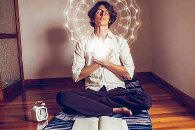 person practicing hand-on-heart breathing