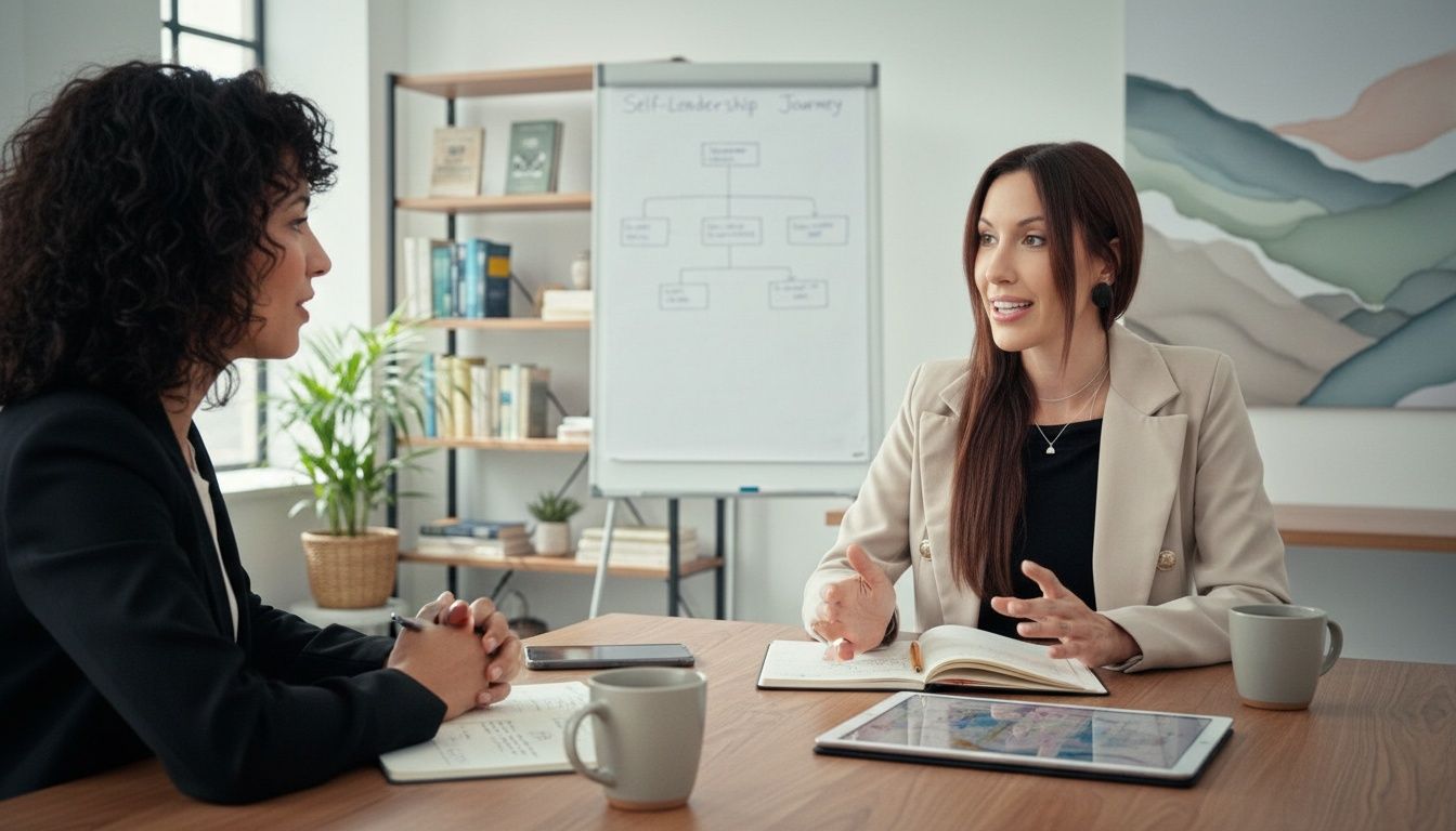 Person reviewing goals and calendar in a notebook, practicing self-leadership discipline