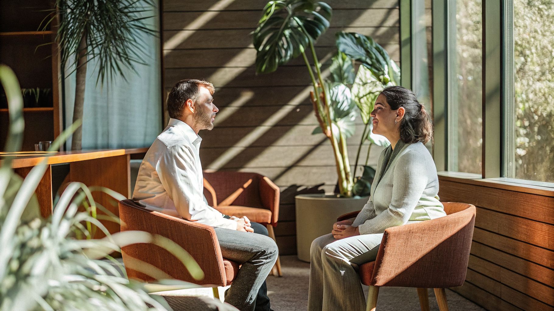 Emotional patterns success in the workplace: two professionals having a calm conversation under pressure