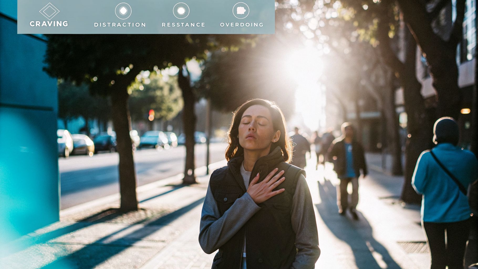 Mindfulness pause in a busy city—awareness and change in the moment before reacting