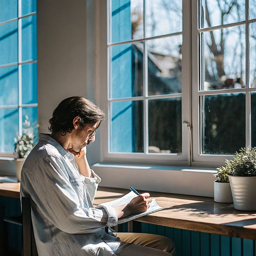 Leader reflecting with a notebook during a conscious leadership presence reset