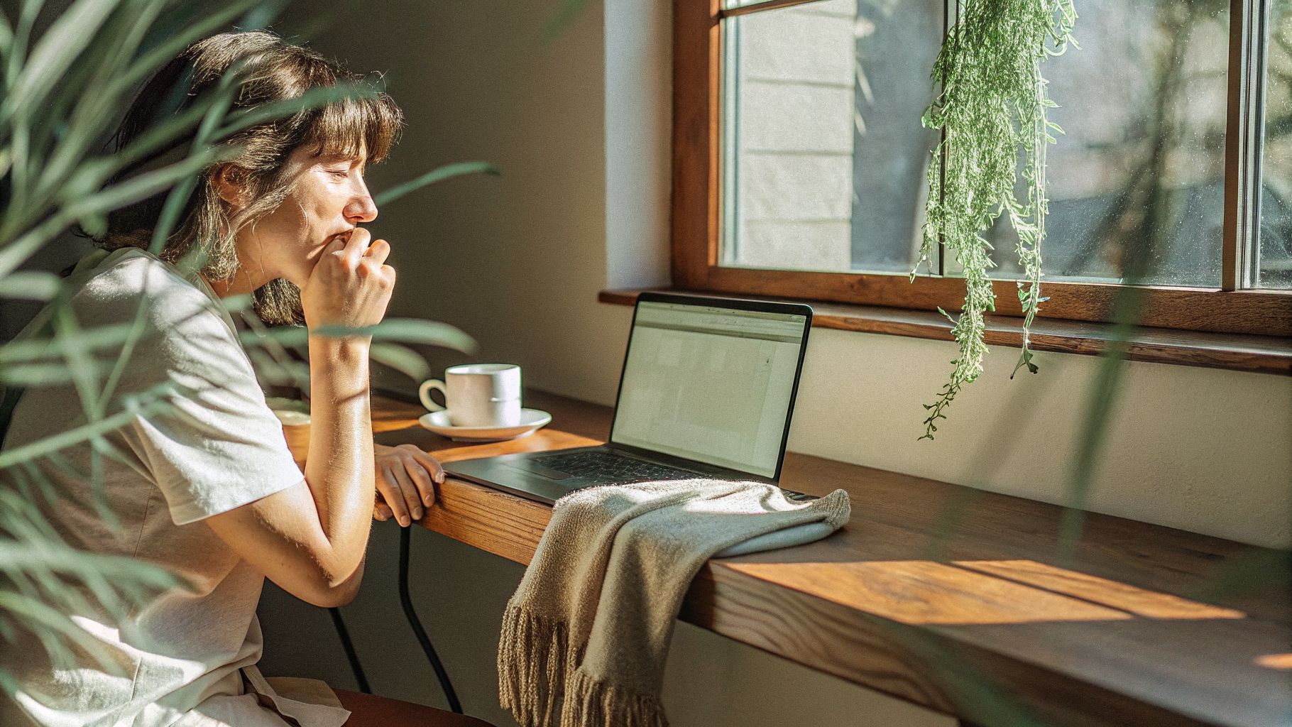 Person noticing an update popup on a laptop—energy flows where attention goes