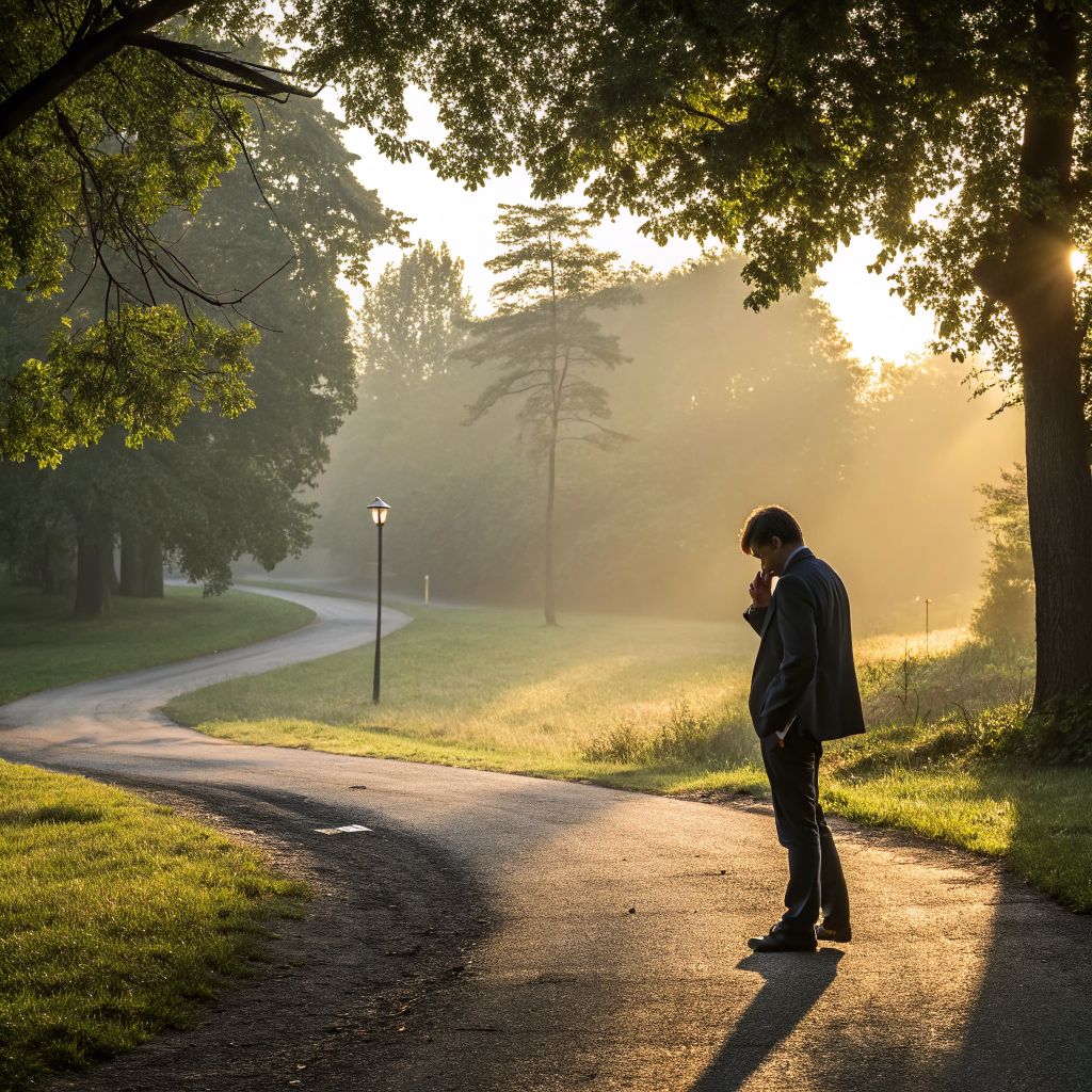 Person at a crossroads choosing a brighter path—energy flows where attention goes